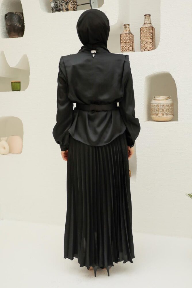 Neva Style - Satin Black Hijab Engagement Gown 3456S - 2