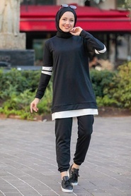 Black Hijab Suit Dress 55990S - Thumbnail