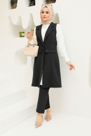 Black Hijab Suit Dress 5682S - Thumbnail