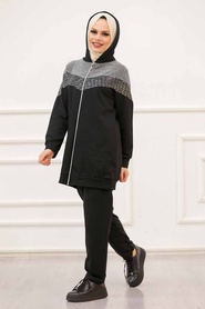 Black Hijab Suit Dress 6500S - Thumbnail