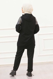 Black Hijab Suit Dress 6500S - Thumbnail