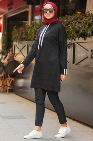 Black Hijab Sweatshirt 1595S - Thumbnail