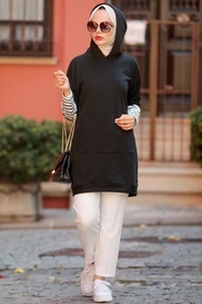 Black Hijab Sweatshirt & Tunic 4212S - Thumbnail
