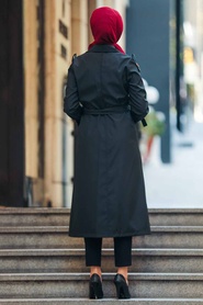 Black Hijab Trench Coat 50690S - Thumbnail