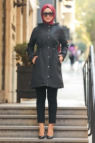 Black Hijab Trenchcoat 5082S - Thumbnail