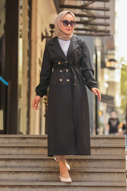 Black Hijab Trenchcoat 5571S - Thumbnail