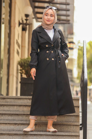 Black Hijab Trenchcoat 5571S - Thumbnail