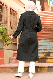 Black Hijab Trenchcoat 8919S - Thumbnail