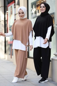 Black Hijab Triple Suit Dress 13310S - Thumbnail