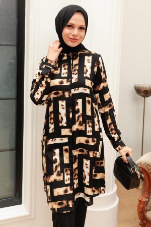 Black Hijab Tunic 11542S - Thumbnail