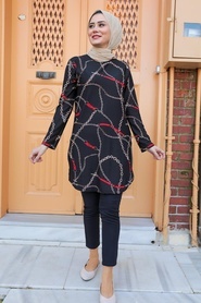 Black Hijab Tunic 358114S - Thumbnail