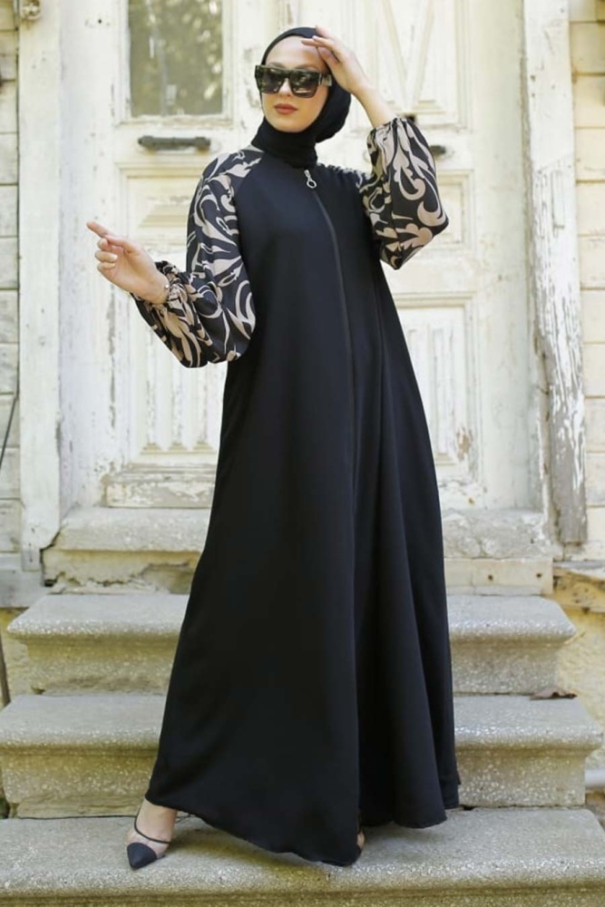 Black Hijab Turkish Abaya 3346S - 1