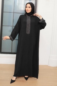 Black Hijab Turkish Abaya 7683S - Thumbnail