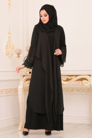 Black Hijab Abaya 8930S - Thumbnail