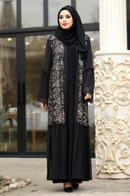 Black Hijab Abaya 8956S - Thumbnail