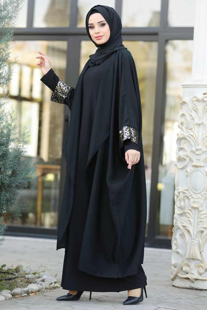 Black Hijab Abaya 8976S - 1