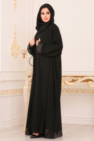 Black Hijab Abaya 9028S - Thumbnail