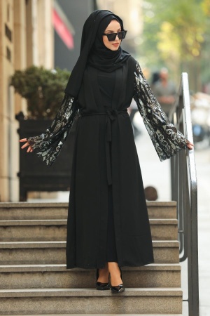 Black Hijab Abaya 95761S - 1