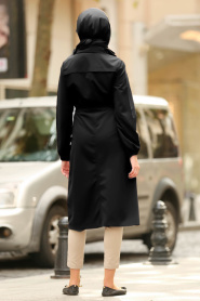 Black Hijab Coat 5677S - Thumbnail