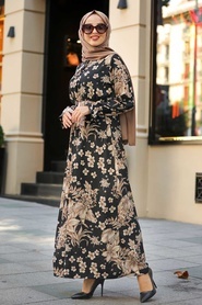 Black Hijab Dress 1717S - Thumbnail