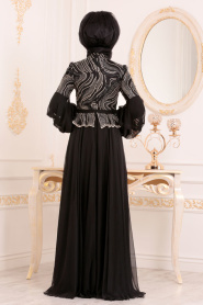 Black Hijab Evening Dress 3731S - Thumbnail
