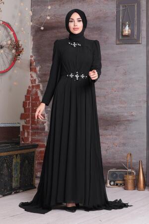 Black Hijab Evening Dress 3851S - 1