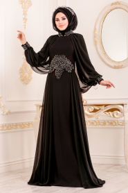 Neva Style - Long Sleeve Black Islamic Prom Dress 46230S - Thumbnail