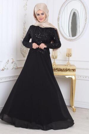 Black Hijab Evening Dress 79480S - 1