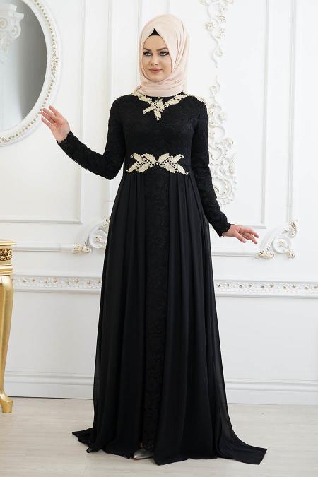 Black Hijab Evening Dress 8110S - 3