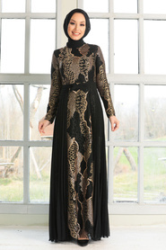 Black Hijab Evening Dress 8384S - Thumbnail