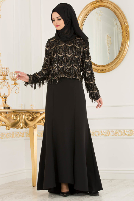 Black Hijab Evening Suit 100344S