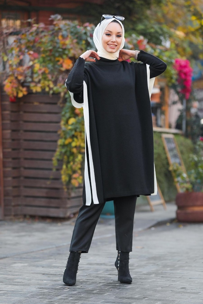 Black Knitwear Poncho 10112S - 1