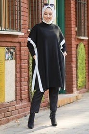 Black Knitwear Poncho 10112S - Thumbnail