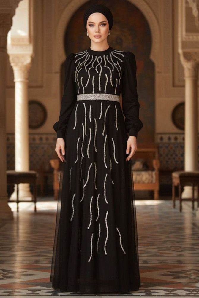 Black Modest Bridesmaid Dress 51912S - 1