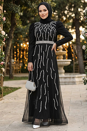 Black Modest Bridesmaid Dress 51912S - 1