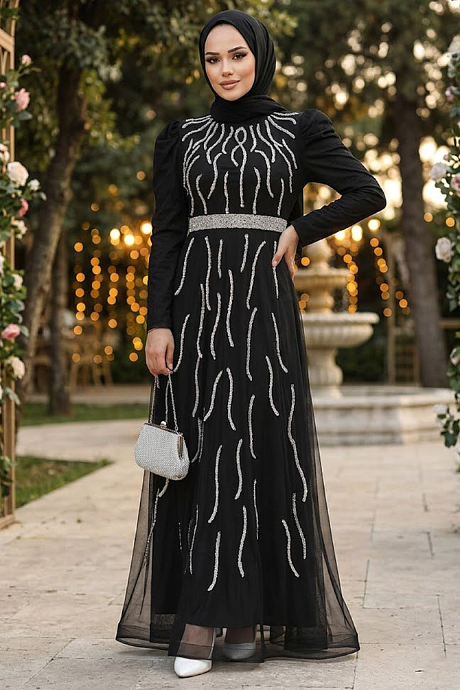 Black Modest Bridesmaid Dress 51912S - 1