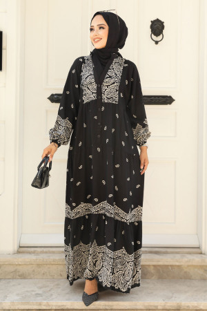 Black Modest Dress For Women 51751S - 1