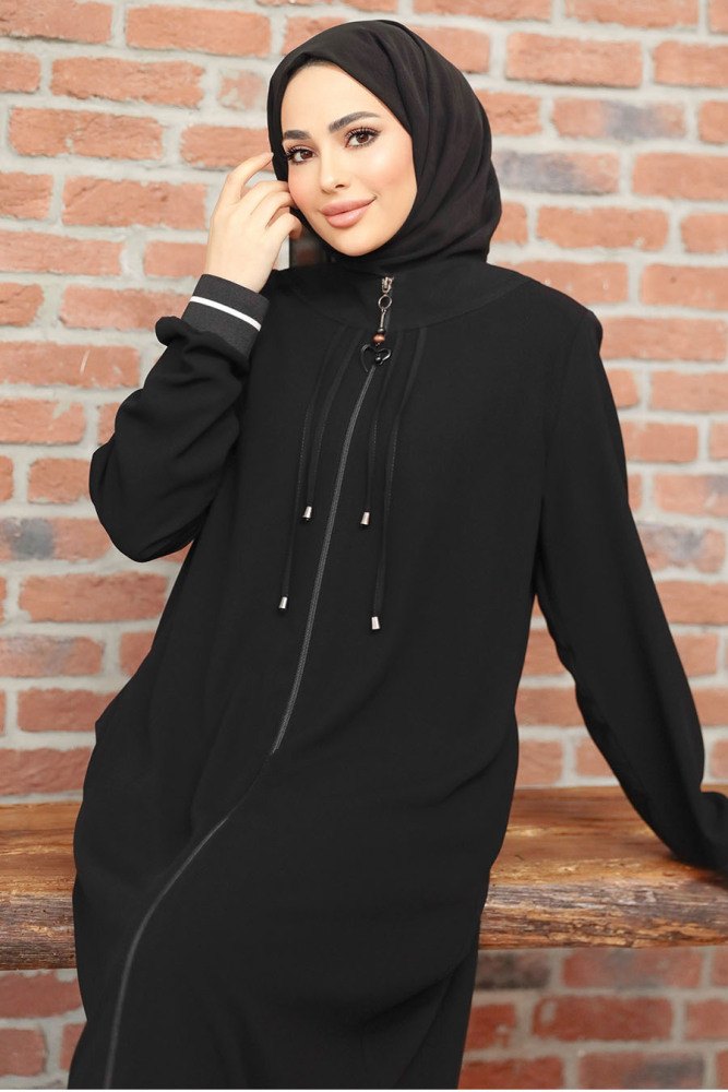 Black Modest Dubai Abaya 45281S - 4