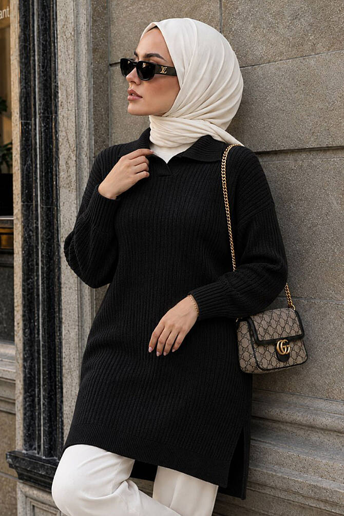 Black Modest Knit Sweater 10921S - 1