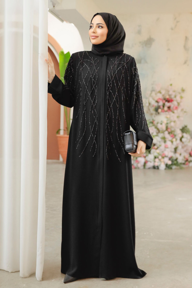 Black Modest Plus Size Abaya 29102S - 1