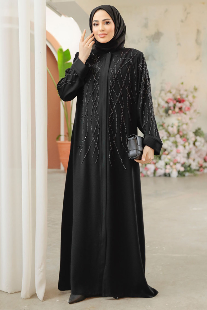 Black Modest Plus Size Abaya 29102S - 2