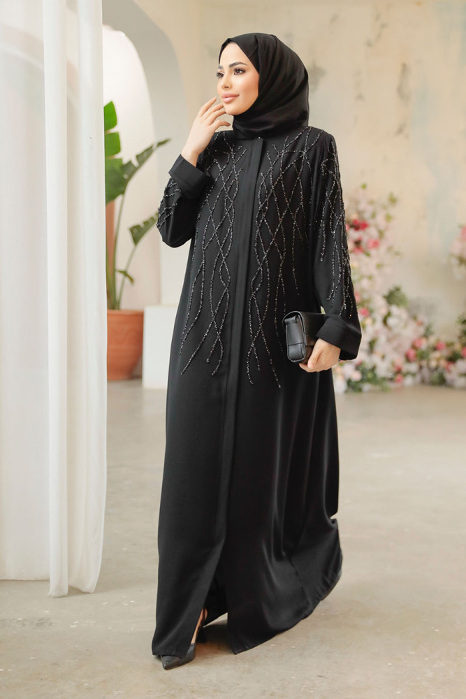 Black Modest Plus Size Abaya 29102S - 3