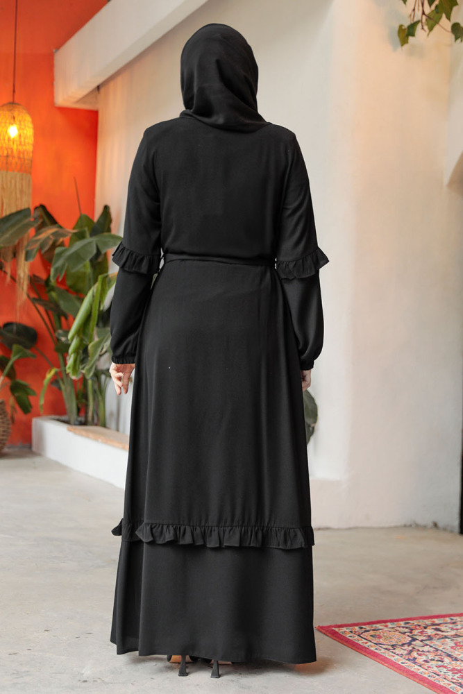 Black Modest Plus Size Abaya 45278S - 3