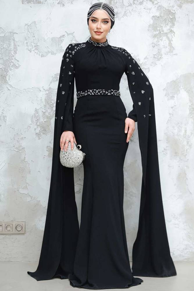 Black Modest Wedding Dress 4863S - 3