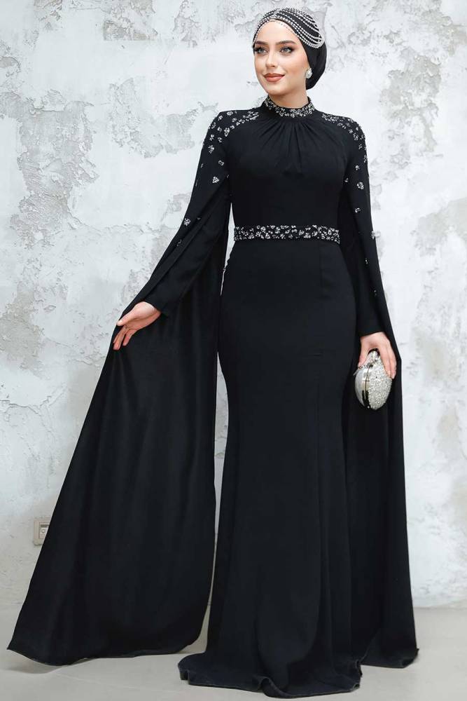 Black Modest Wedding Dress 4863S - 1