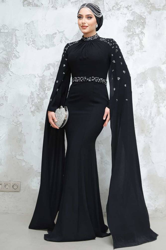 Black Modest Wedding Dress 4863S - 2