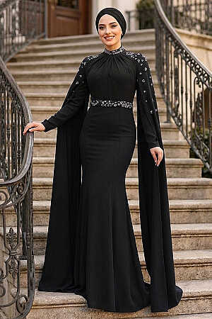 Black Modest Wedding Dress 4863S - 1