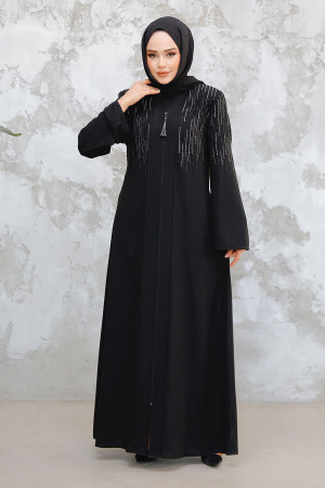 Black Plus Size Modest Abaya 15079S - 1