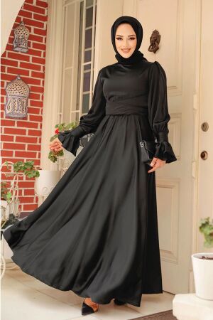 Black Satin Modest Evening Gown 5983S 