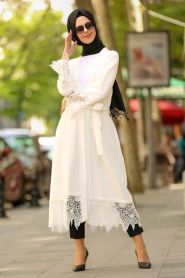 Blanc - Nayla Collection - Manteau Hijab 23630B - Thumbnail